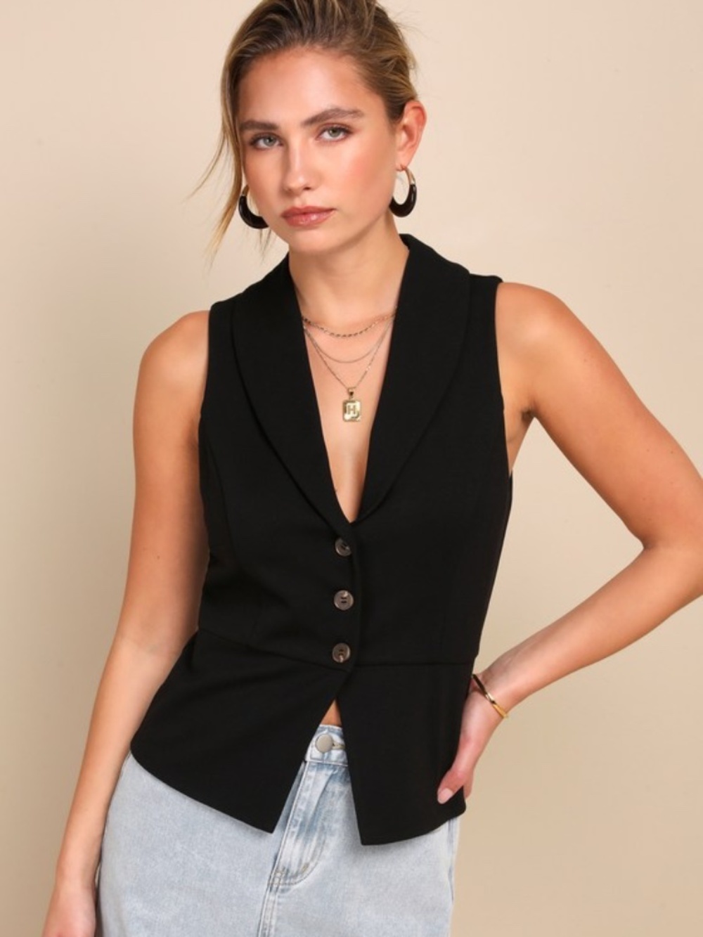 Lulus Heightened Vibes Black Sleeveless Vest Top - Size M